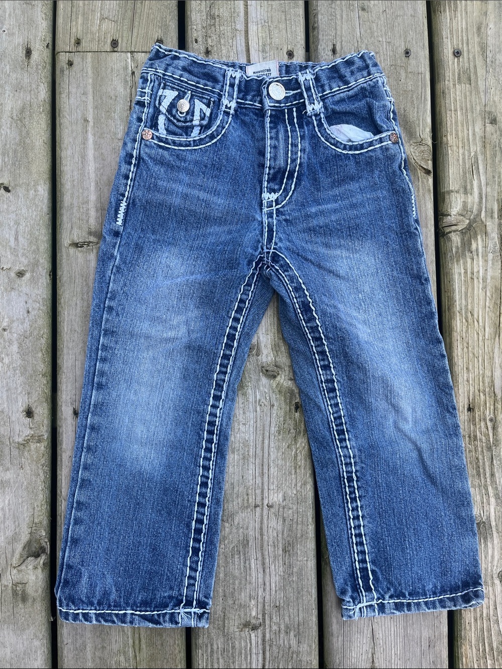 True Religion Joey Denim Jeans with Contrast Stitching Childrens 7 Y2K